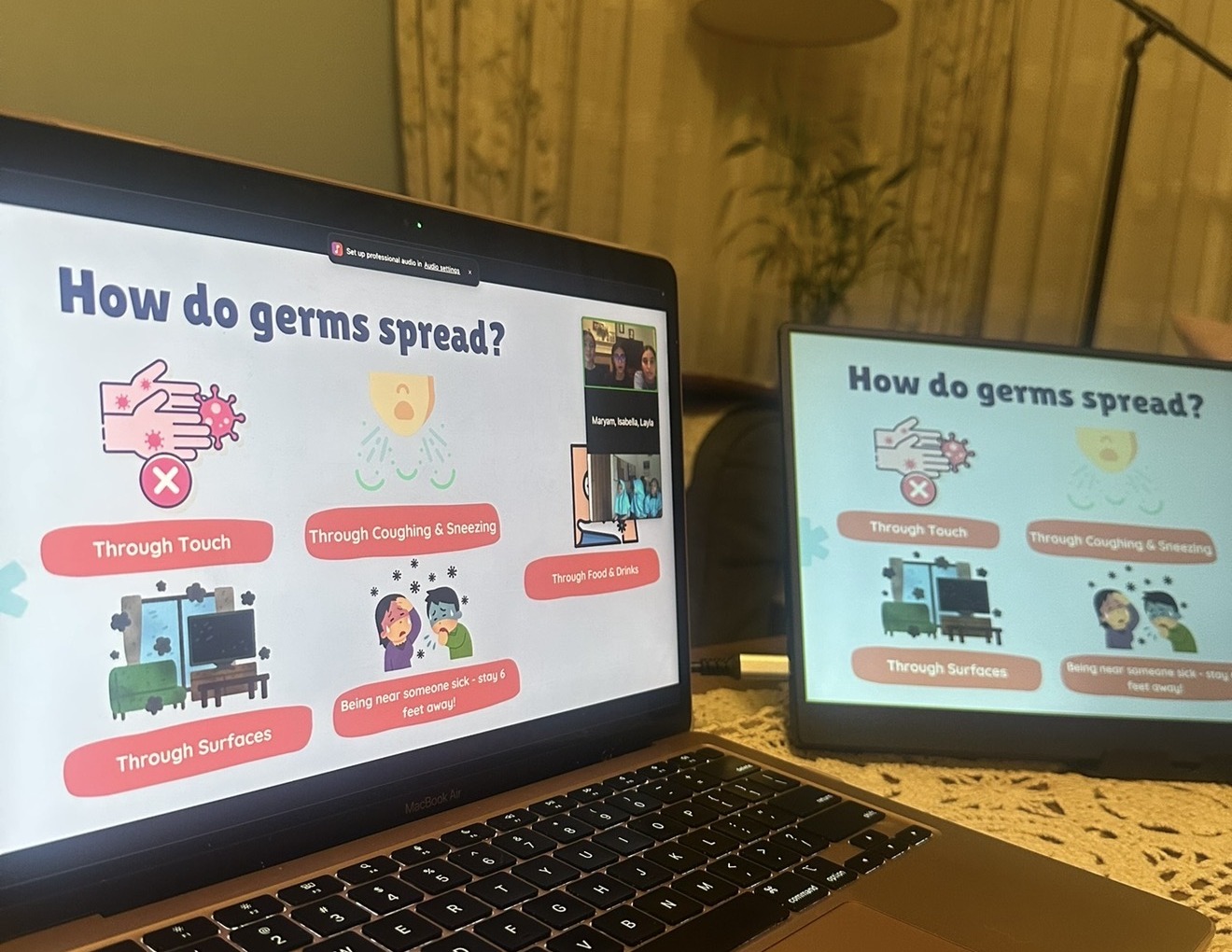 VitalEd teaching a live virtual lesson on how germs spread